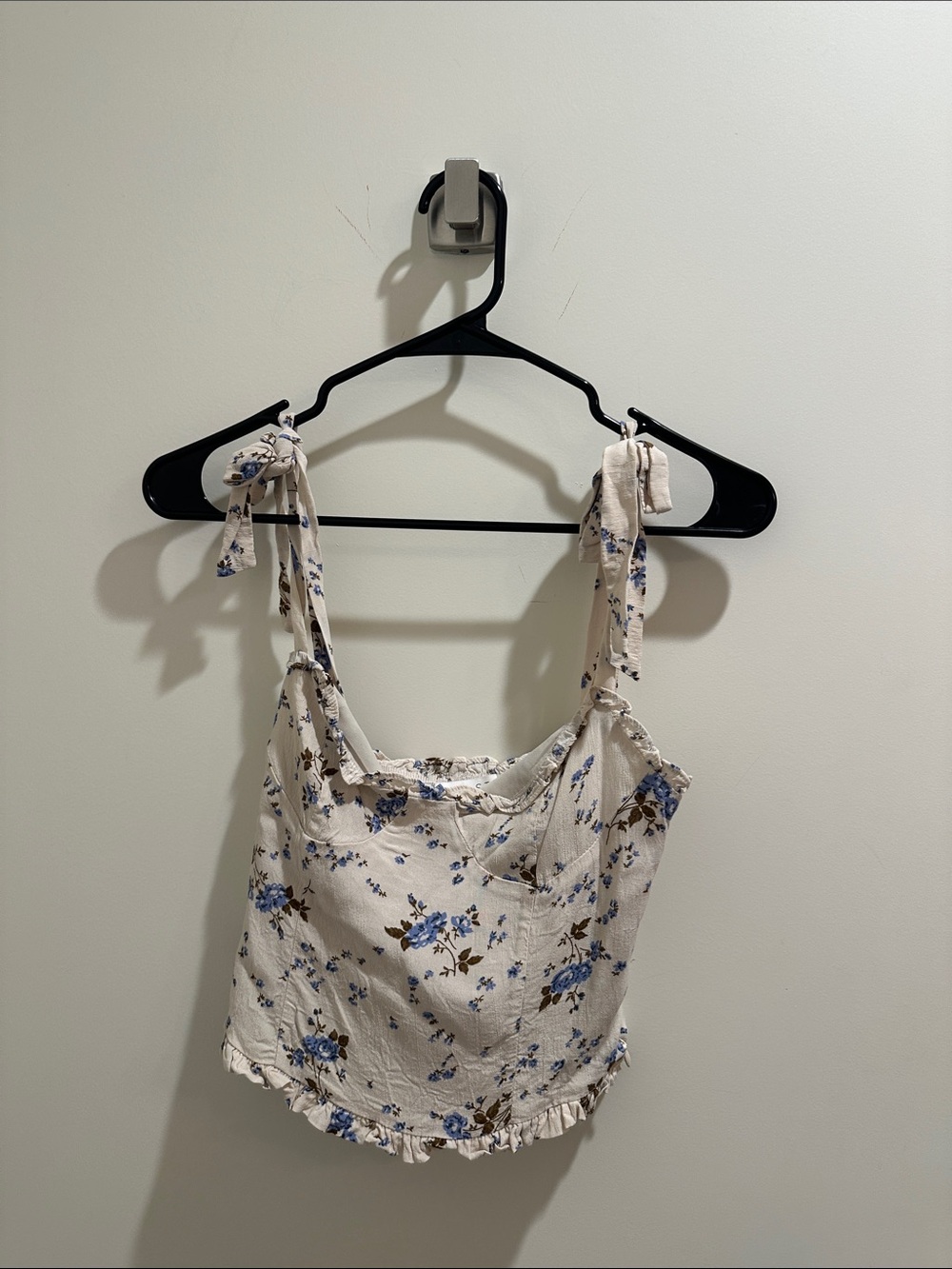 Astr Cream Floral Tie-Shoulder Camisole with Blue Print